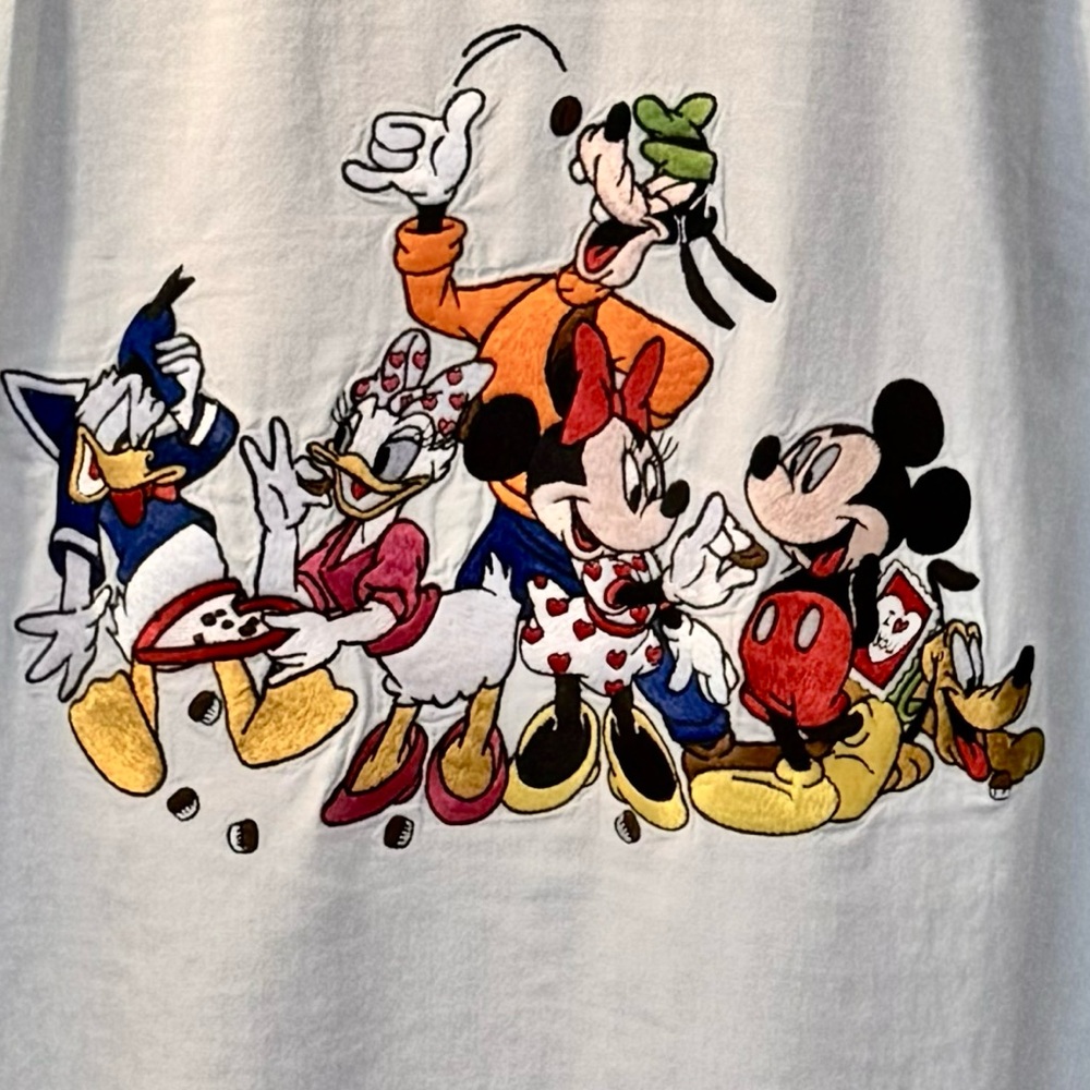 Disney Embroidered Unisex Blue Denim Mickey & Gang BIG Over Shirt Excellent XXL